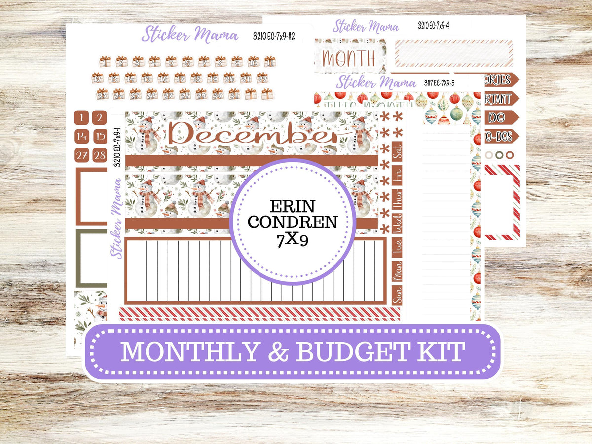 Erin Condren Monthly Planner Sticker Kit 3210 | 7X9 | December Frosty Friends | 9-26
