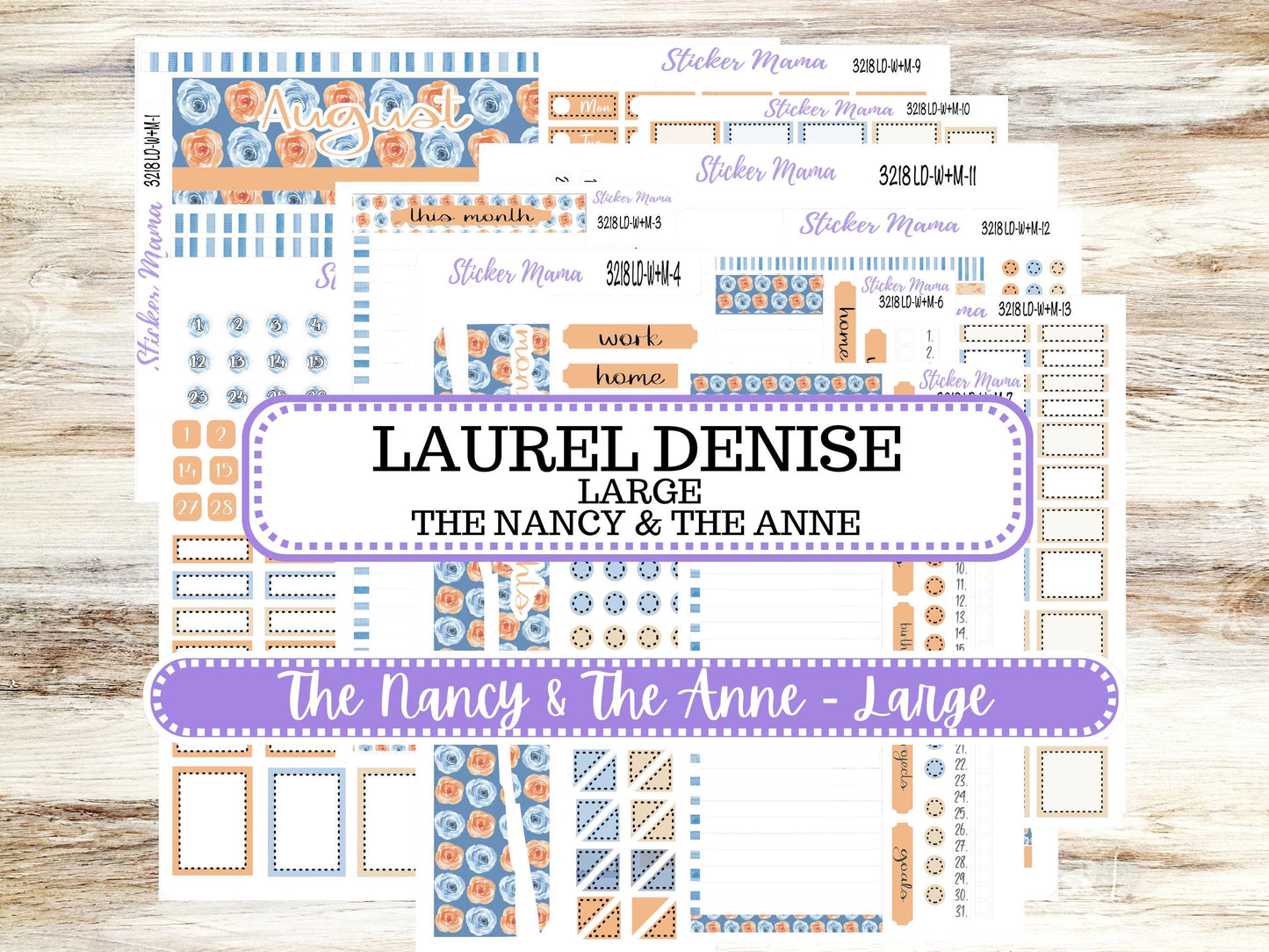 Laurel Denise Large Nancy & Large Anne Planner Sticker Kit | Vertical Horizontal Week + Month | August Blossom Breeze 3218 | 5-26