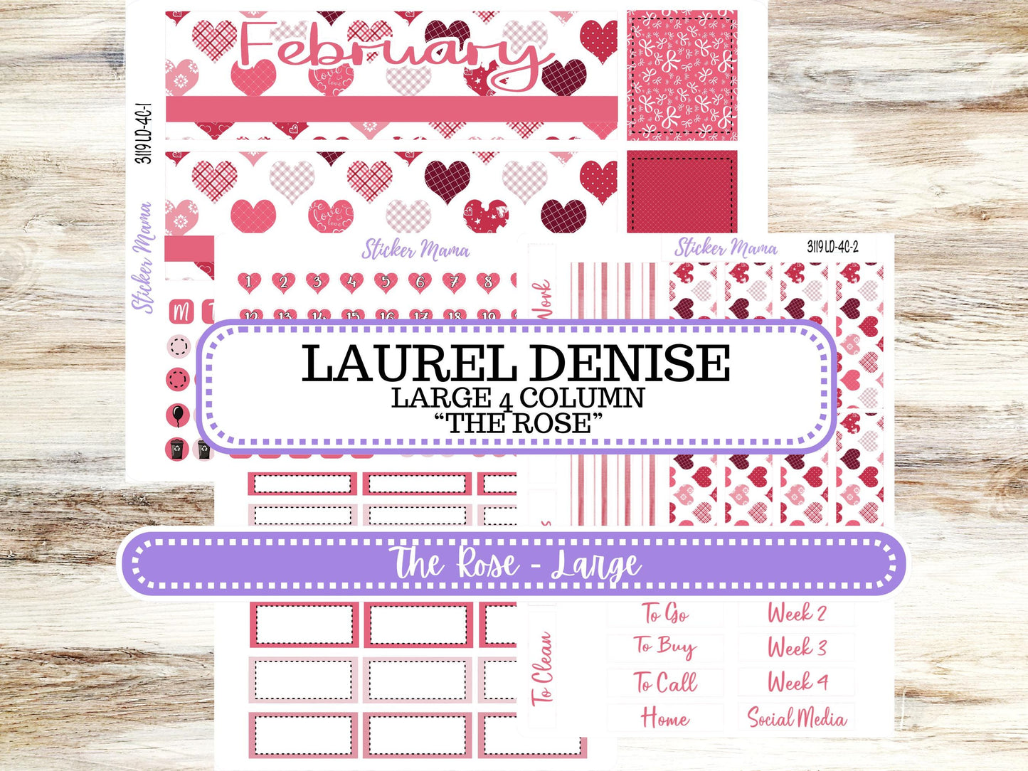 LD "The Rose" Large || 4-COLUMN (formerly project)  Planner Kit #3119 || February || Laurel Denise Stickers || 10-25