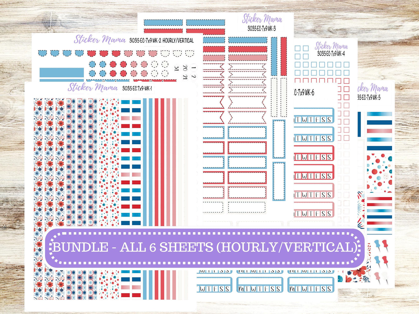 Erin Condren Weekly Planner Kit | Vertical & Hourly Stickers | WK-3035 American Dream