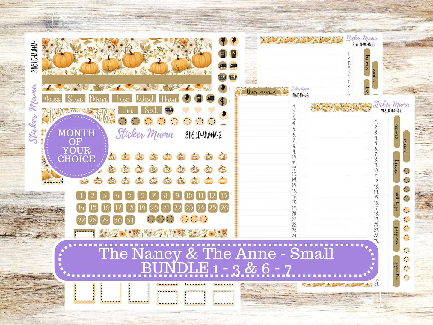 Laurel Denise Small Anne and Nancy Planner Sticker Kit | Small Week + Month | Choose your own Month 3116 Pumpkin Spice | 7-26