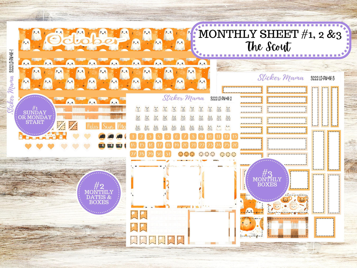 Laurel Denise Large Scout Planner Sticker Kit | Portrait Weekly + Monthly | October Cozy Ghost 3222 | 7-26