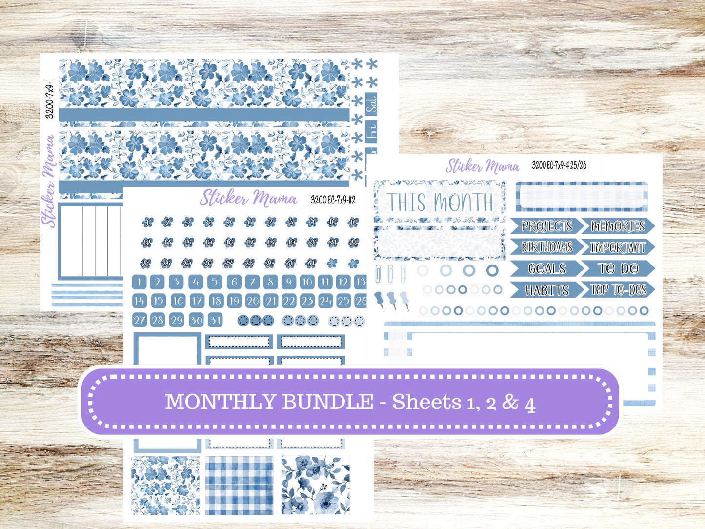 ERIN CONDREN Monthly Kit-3200 || 7X9 || Blue Blossom - 7x9 ec Monthly Kit - Month of your Choice Monthly Planner Kits || 12-25