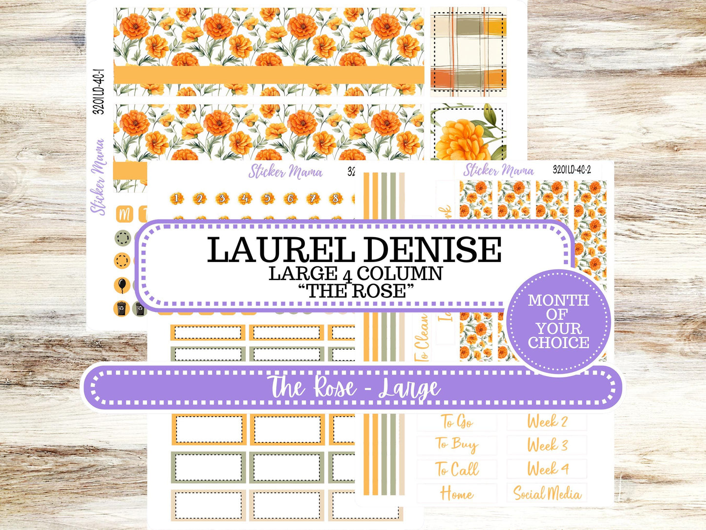Laurel Denise Large Rose Planner Sticker Kit | 4-COLUMN (formerly project) | Month of your Choice 3201 Fall Colors | 5-26