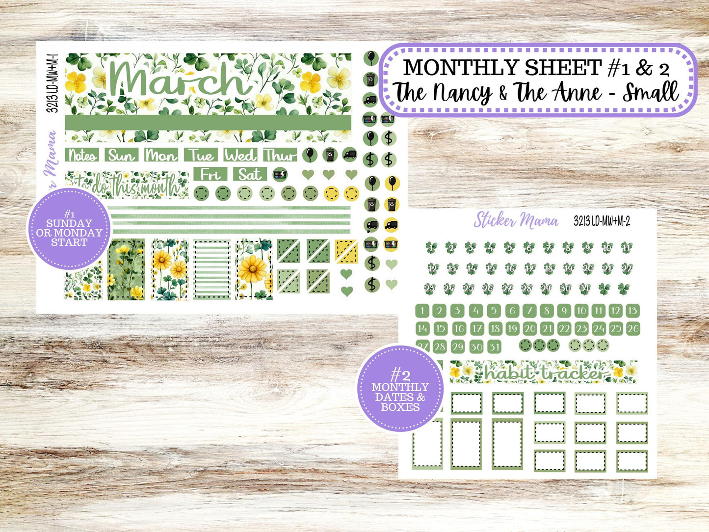 LD SMALL "The Anne" & "The Nancy" || MINI Week + Month Planner Kit #3213 || Horizontal Vertical || March Lucky Blossom || 11-25