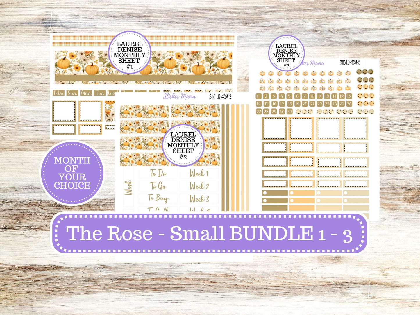Laurel Denise Small Rose Planner Sticker Kit | 4 Column Mini | Project Mini  | Month of your Choice Fall | 3116 Pumpkin Spice