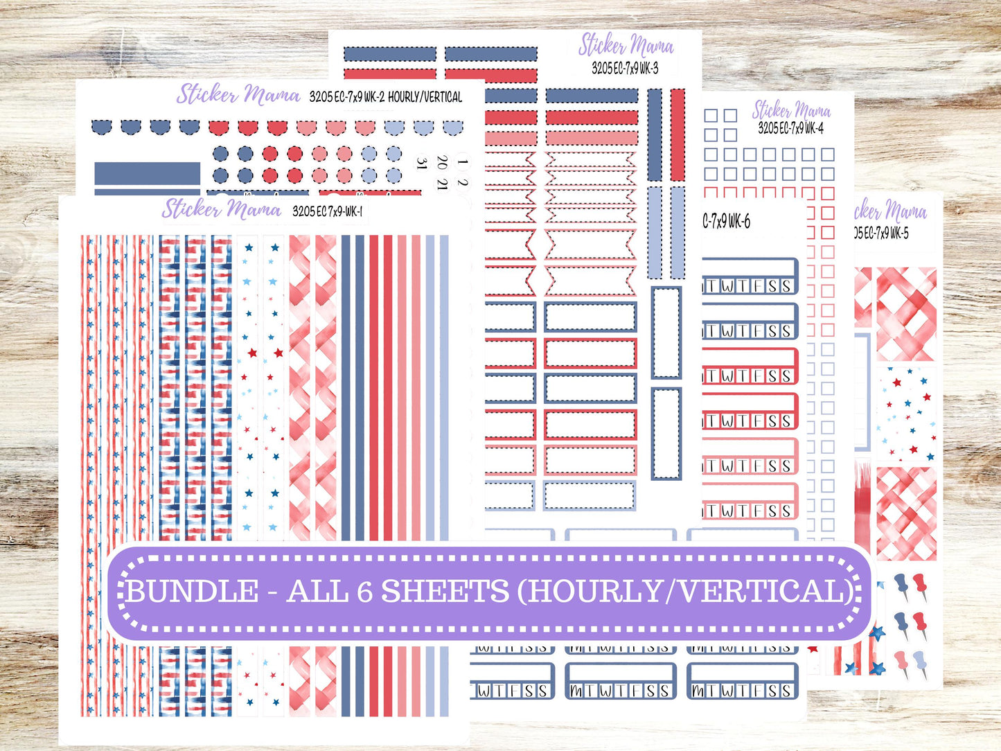 Erin Condren Weekly Planner Kit | Vertical & Hourly Stickers | WK-3205 Patriotic Festivities
