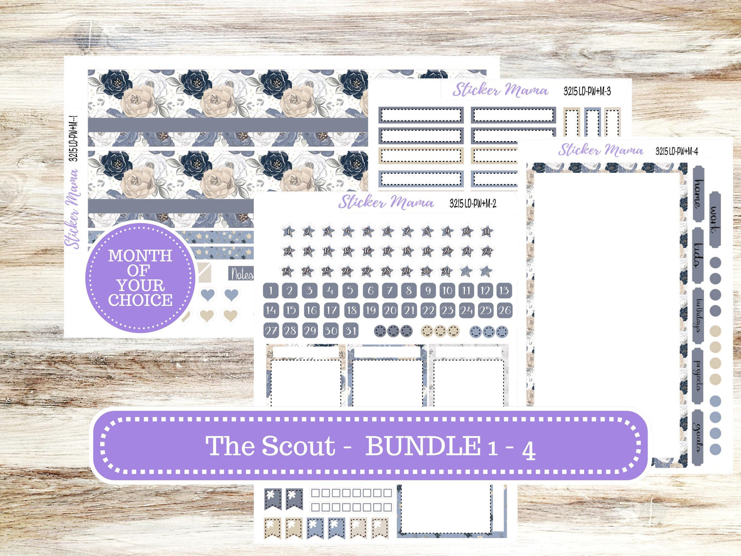 Laurel Denise Large Scout Planner Sticker Kit | Portrait Weekly + Monthly | Month of your Choice Charming Roses #3215 | 1-26