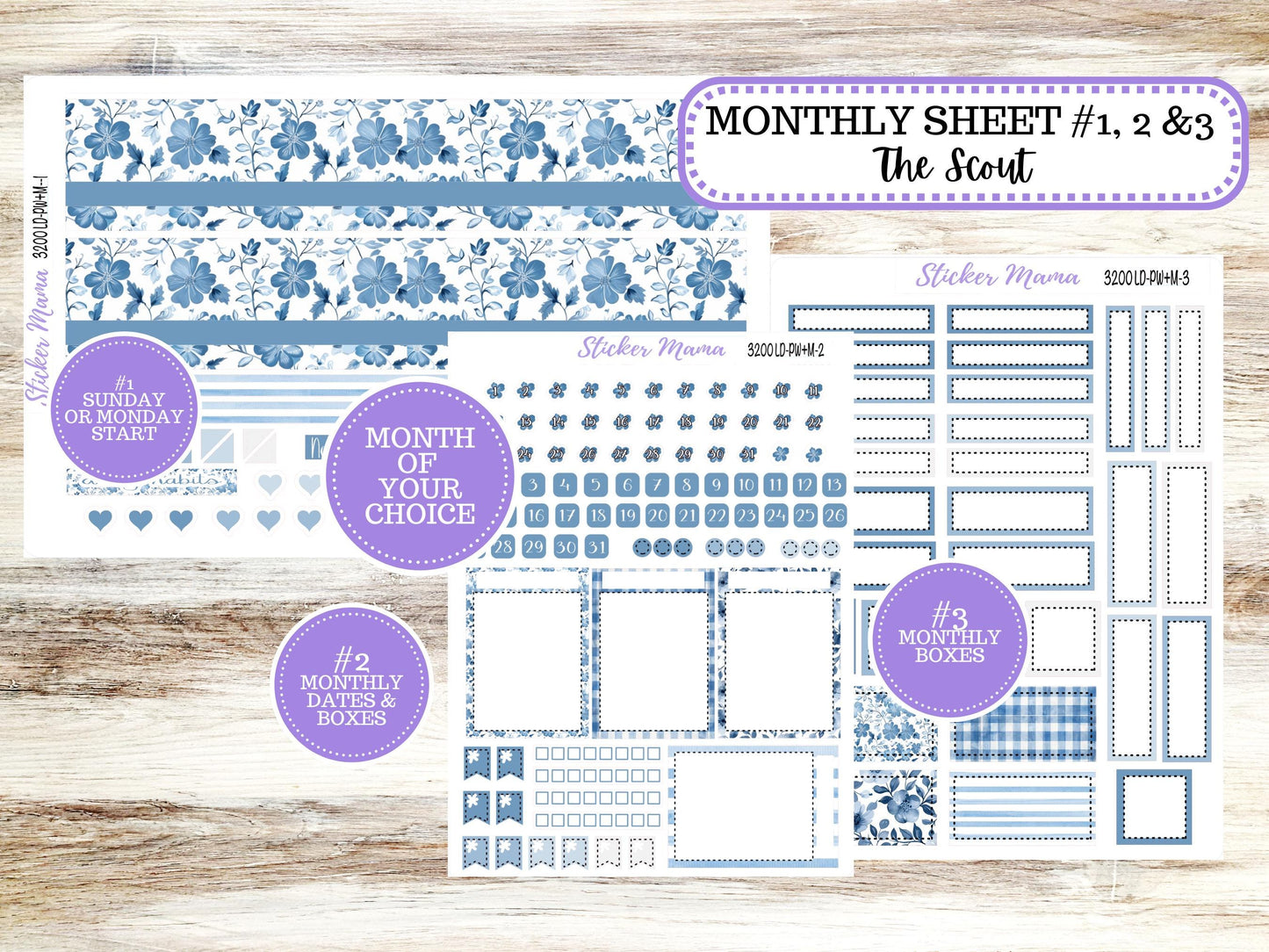 LD Large "The Scout" || PORTRAIT Weekly + Monthly Planner Kit #3200 || Chose Your Month || Blue Blossom || Laurel Denise Kit || 12-25