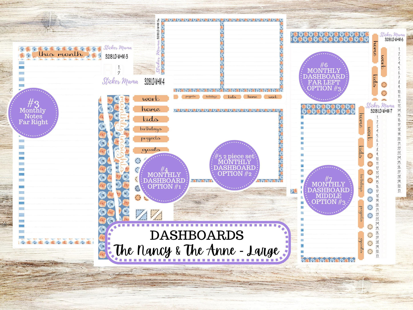 Laurel Denise Large Nancy & Large Anne Planner Sticker Kit | Vertical Horizontal Week + Month | August Blossom Breeze 3218 | 5-26