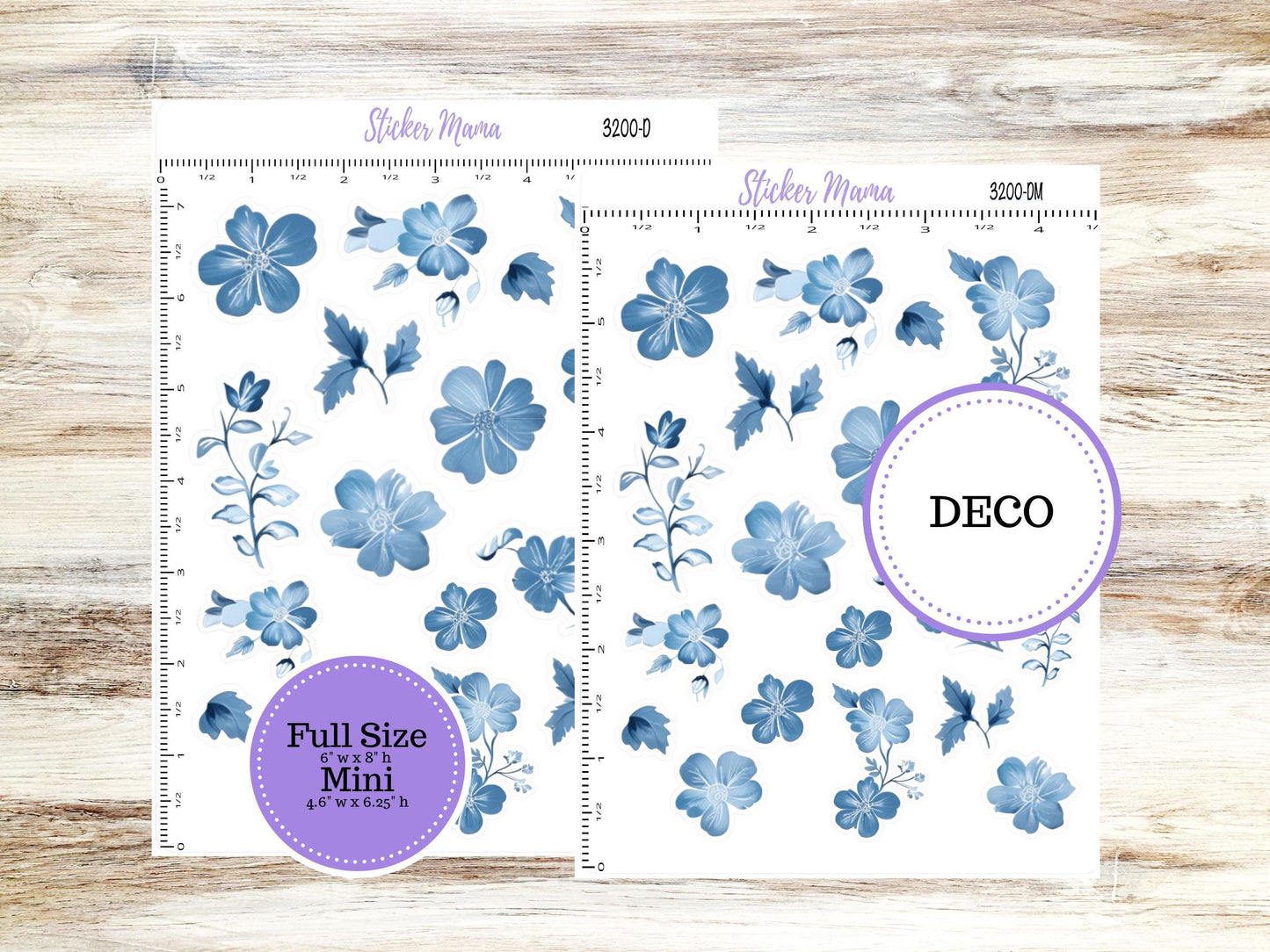 DECO-3200 || Cool Blue Deco || PLANNER STICKERS || Floral Stickers ||