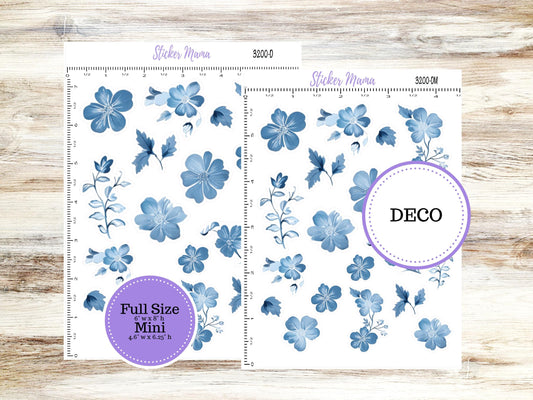 DECO-3200 || Cool Blue Deco || PLANNER STICKERS || Floral Stickers ||