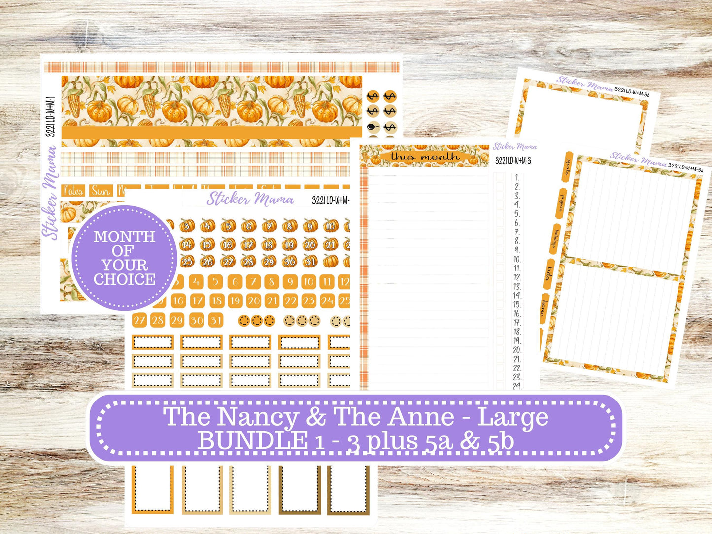 Laurel Denise Large Nancy & Anne Planner Sticker Kit | Vertical Horizontal Week + Month | Month of your Choice Fall | 3221 Pumpkin | 6-26
