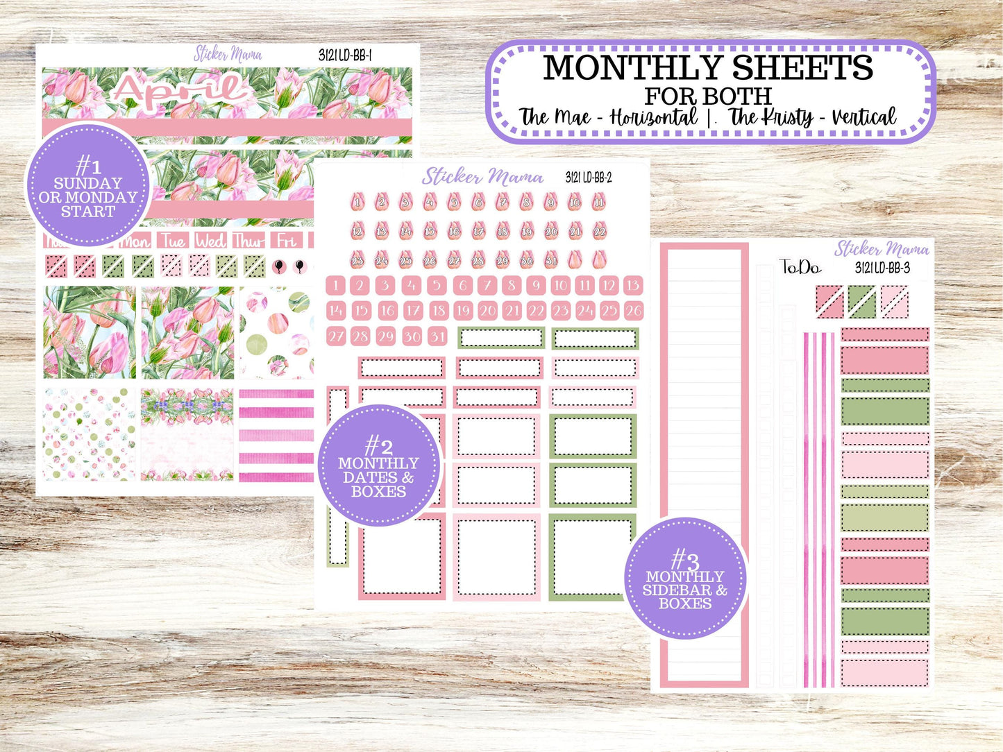 LD BOOK-BOUND Planner Kit #3121 || The Mae || The Kristy || Bookbound || April Easter Petals Laurel Denise Sticker Kit ||  12-25
