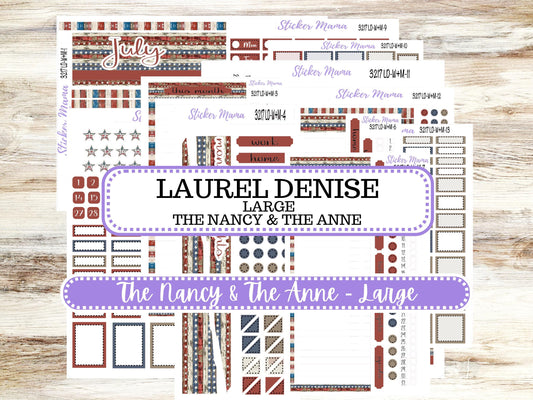 Laurel Denise Large Nancy & Large Anne Planner Sticker Kit | Vertical Horizontal Week + Month | July Old Glory 3217 | 4-26