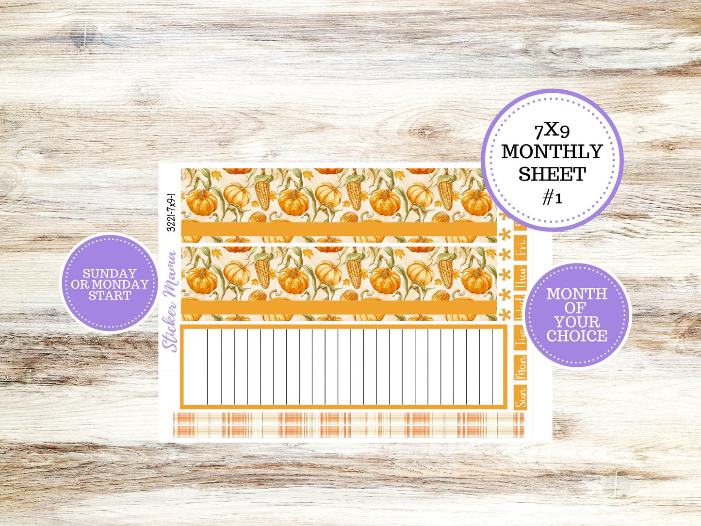 Erin Condren Monthly Kit 7X9 | 3221  Pumpkin & Cornstalk | Month of your Choice - Undated