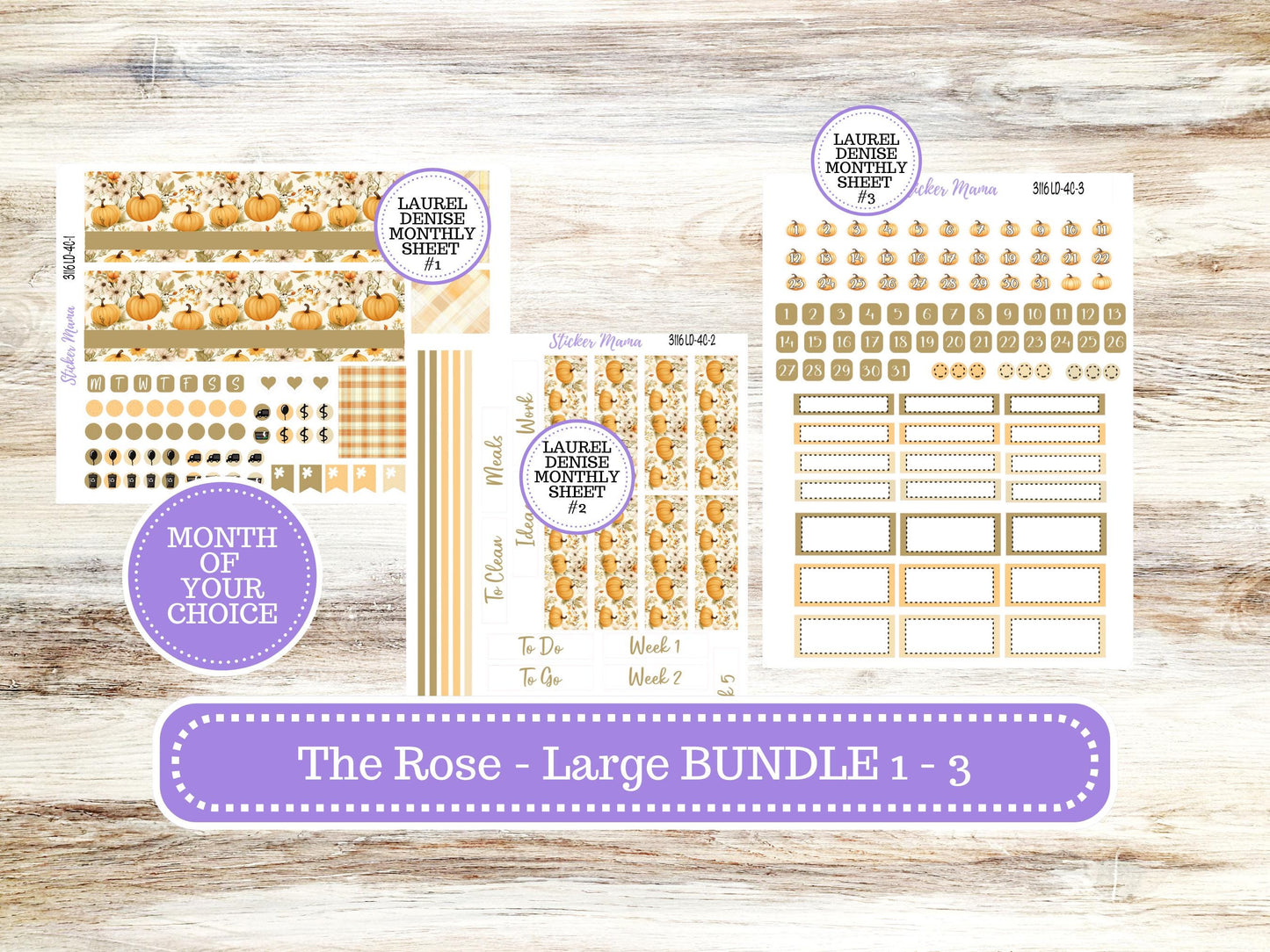Laurel Denise Large Rose Planner Sticker Kit | 4-COLUMN | Month of your Choice Fall | Pumpkin Spice 3116 | 7-26