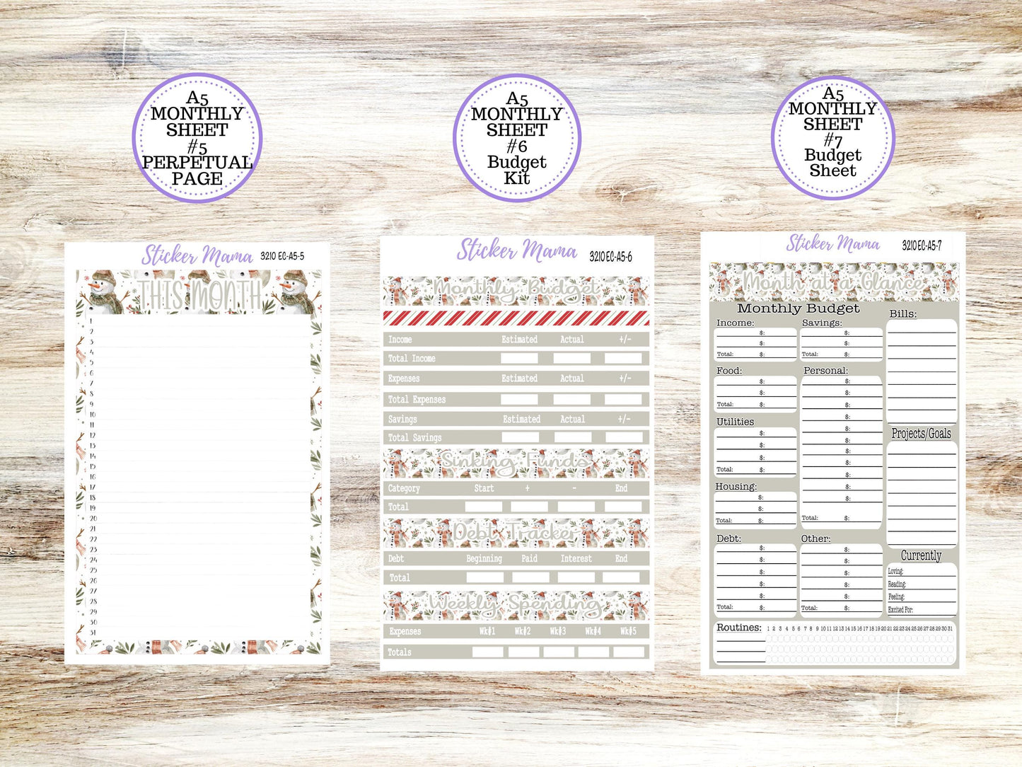 ERIN CONDRE Monthly Kit-3210 || A5 || Frosty Friends Stickers  || - ec December Monthly Kit - Monthly Planner Kits - Monthly Budget