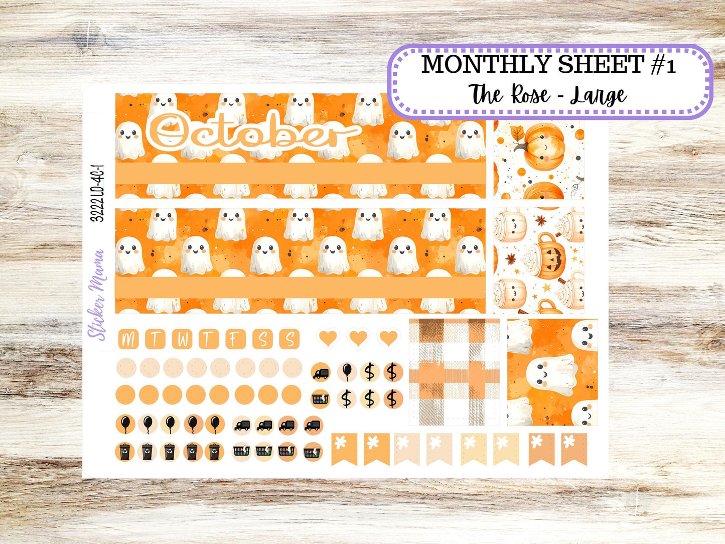 Laurel Denise Large Rose Planner Sticker Kit | 4 Column Mini | Project Mini  | 3222 Cozy Ghost October | 7-26