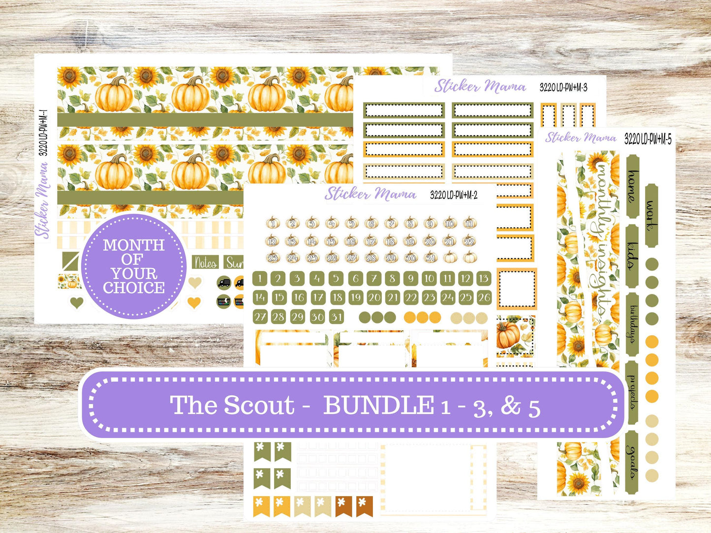 Laurel Denise Large Scout Planner Sticker Kit | Portrait Weekly + Monthly | Month of your Choice Fall | 3220 Sunflower Harvest | 6-26
