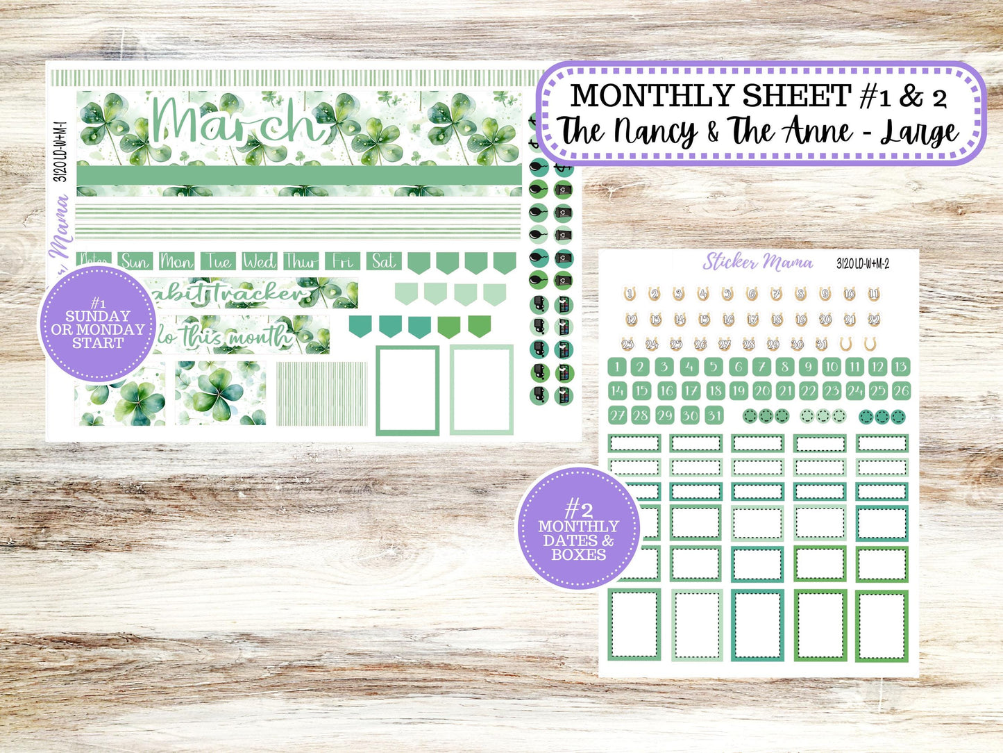 LD “The Nancy & Anne” Large || Week + Month PLANNER Monthly Kit #3120 || Horizontal Vertical Kit || March Shamrock Magic || 11-25