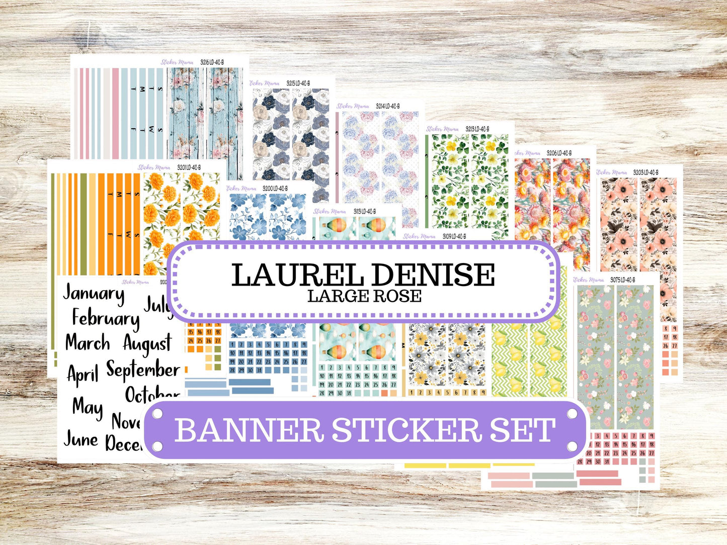 Banner Set || Laurel Denise Large Rose || 4 Column || Monthly Header Kit