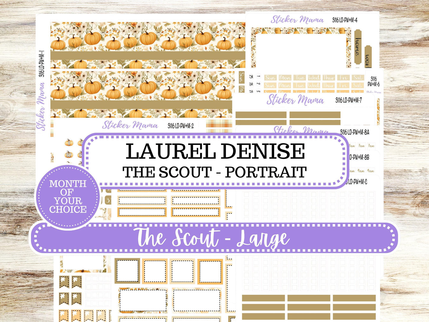 Laurel Denise Large Scout Planner Sticker Kit | Portrait Weekly + Monthly | Month of your Choice Fall | 3116 Pumpkin Spice | 7-26