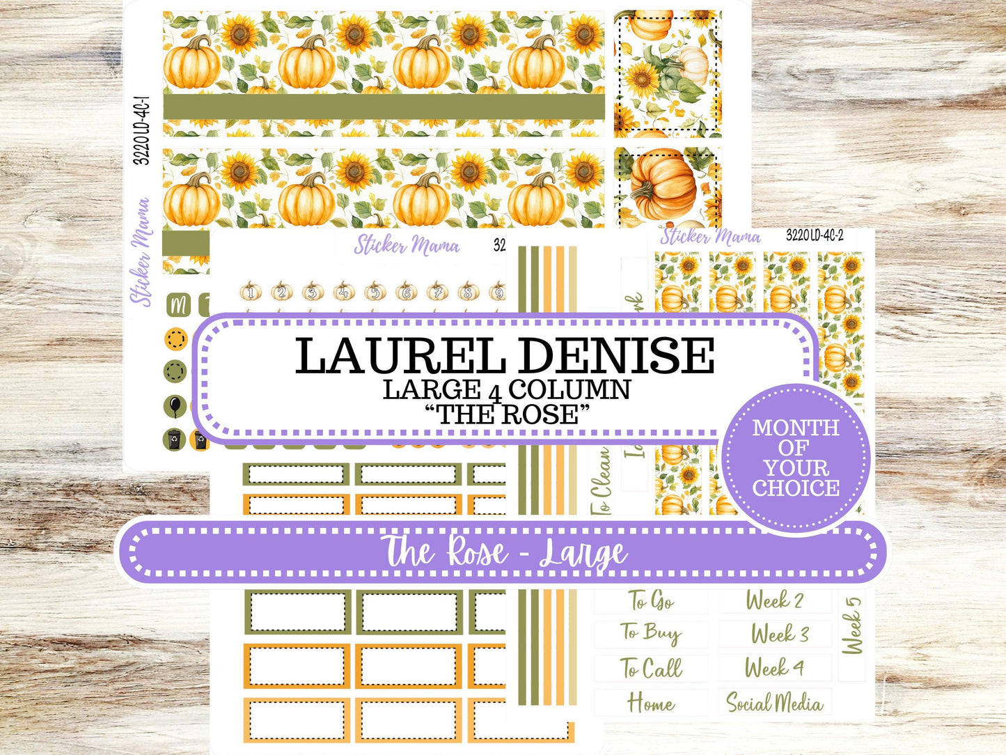 Laurel Denise Large Rose Planner Sticker Kit | 4-COLUMN | Month of your Choice Fall | Sunflower Harvest 3220 | 6-26