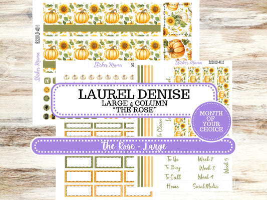 Laurel Denise Large Rose Planner Sticker Kit | 4-COLUMN | Month of your Choice Fall | Sunflower Harvest 3220 | 6-26