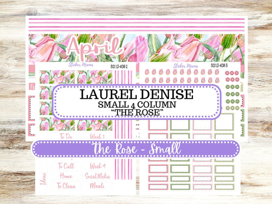 LD "Th Rose" Small || 4 COLUMN Mini (formerly the project mini) Size Planner Kit #3121 || April Easter Petals  || Project Stickers || 12-25