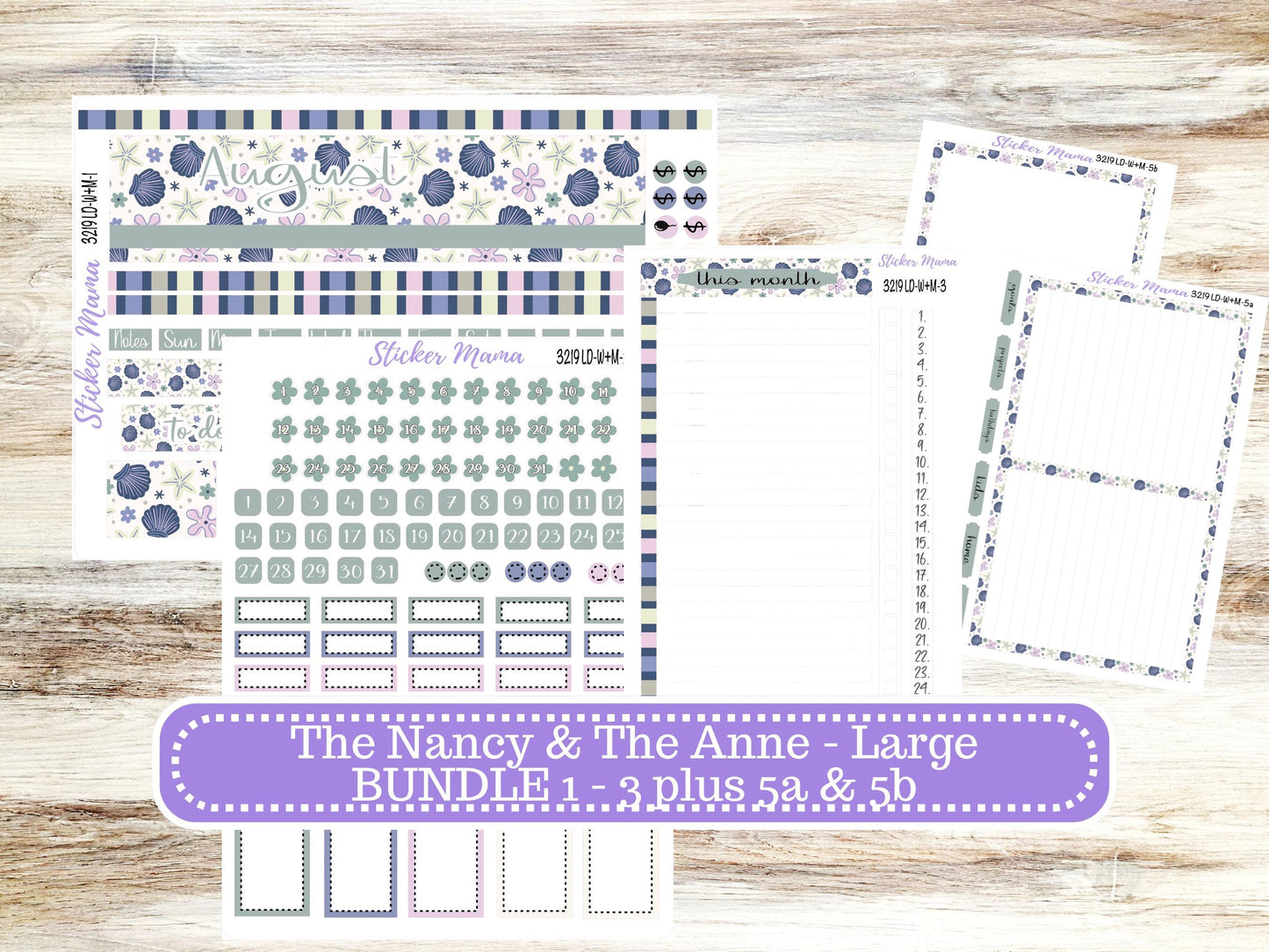 Laurel Denise Large Nancy & Large Anne Planner Sticker Kit | Vertical Horizontal Week + Month | August Tropical Trinkets 3219 | 5-26