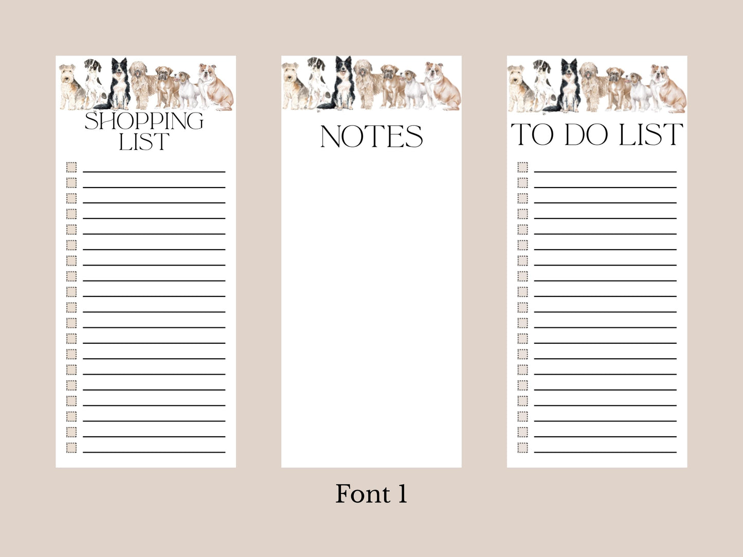 Furry Friends  - Dog Notepads | Set of Three | 3.5 x 8 | To Do List | Shopping List | Notes