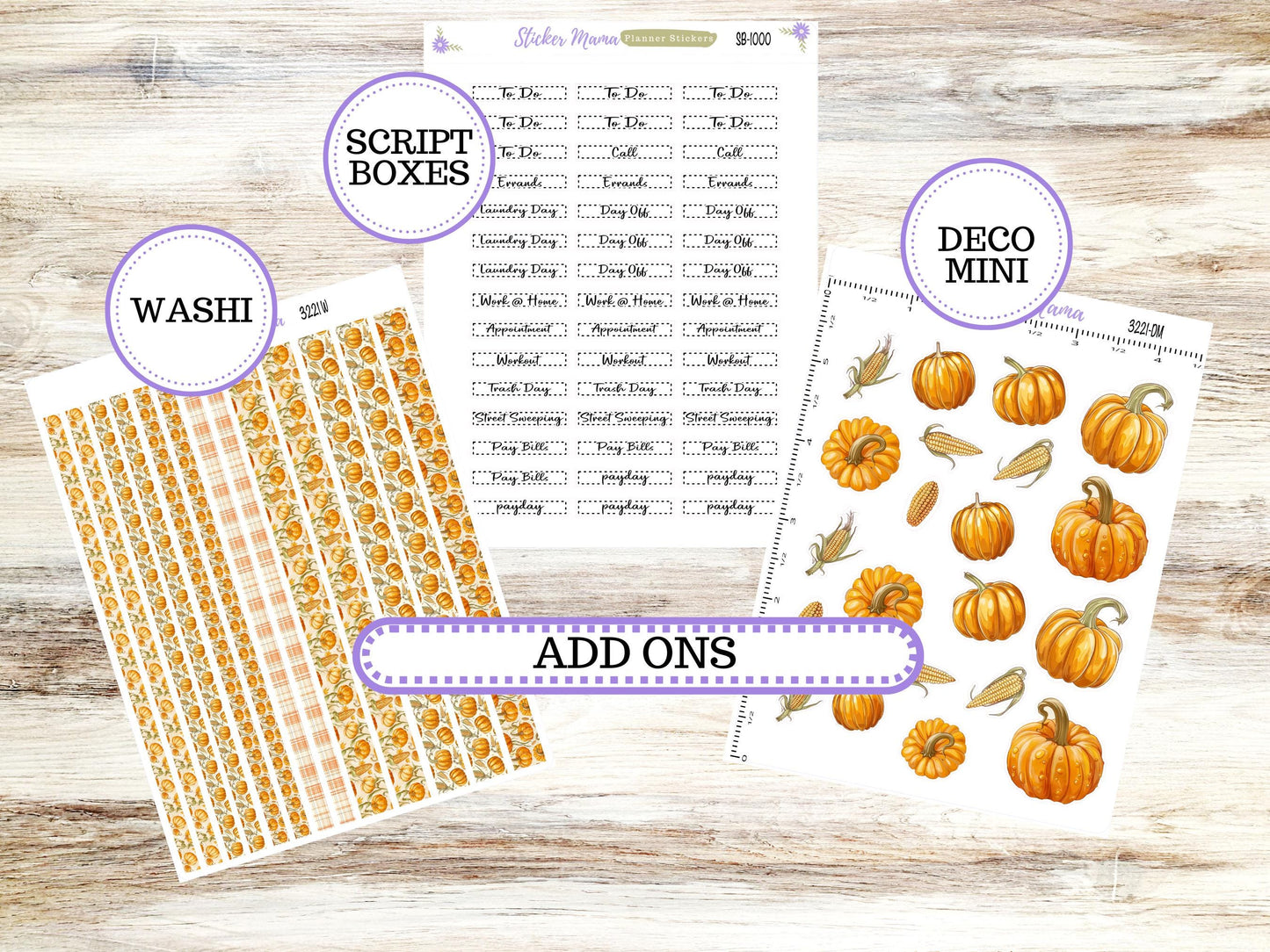 Laurel Denise Small Rose Planner Sticker Kit | 4 Column Mini | Project Mini  | Month of your Choice Fall | 3221 Pumpkins & Cornstalks
