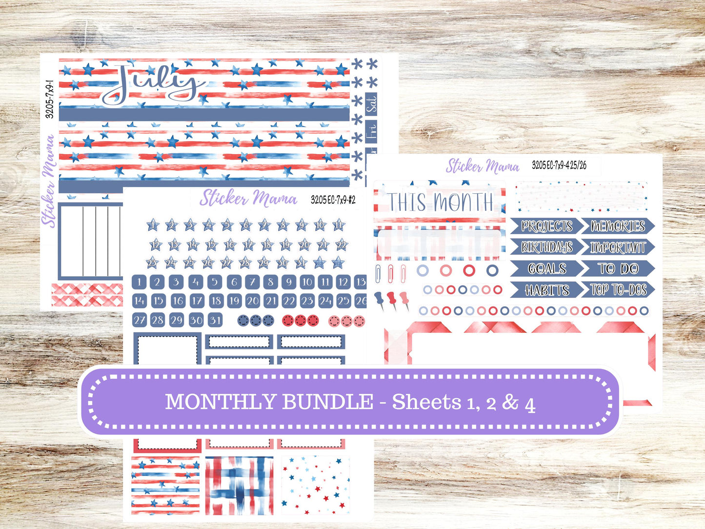 Erin Condren 7x9 Monthly Planner Sticker Kit | 3205 Patriotic Festivities