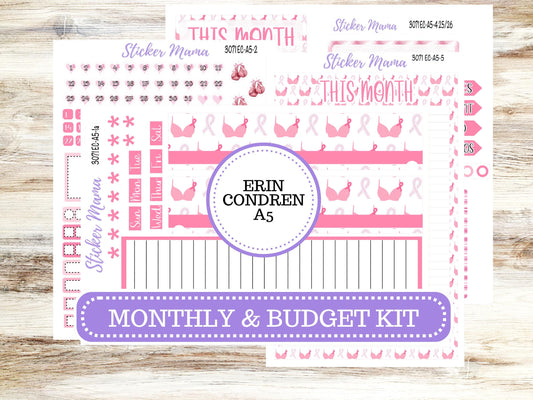 3071 -A5 - BREAST CANCER - ec Undated MONTHLY Kit - Undated Monthly Planner Kits - Undated Monthly Pages