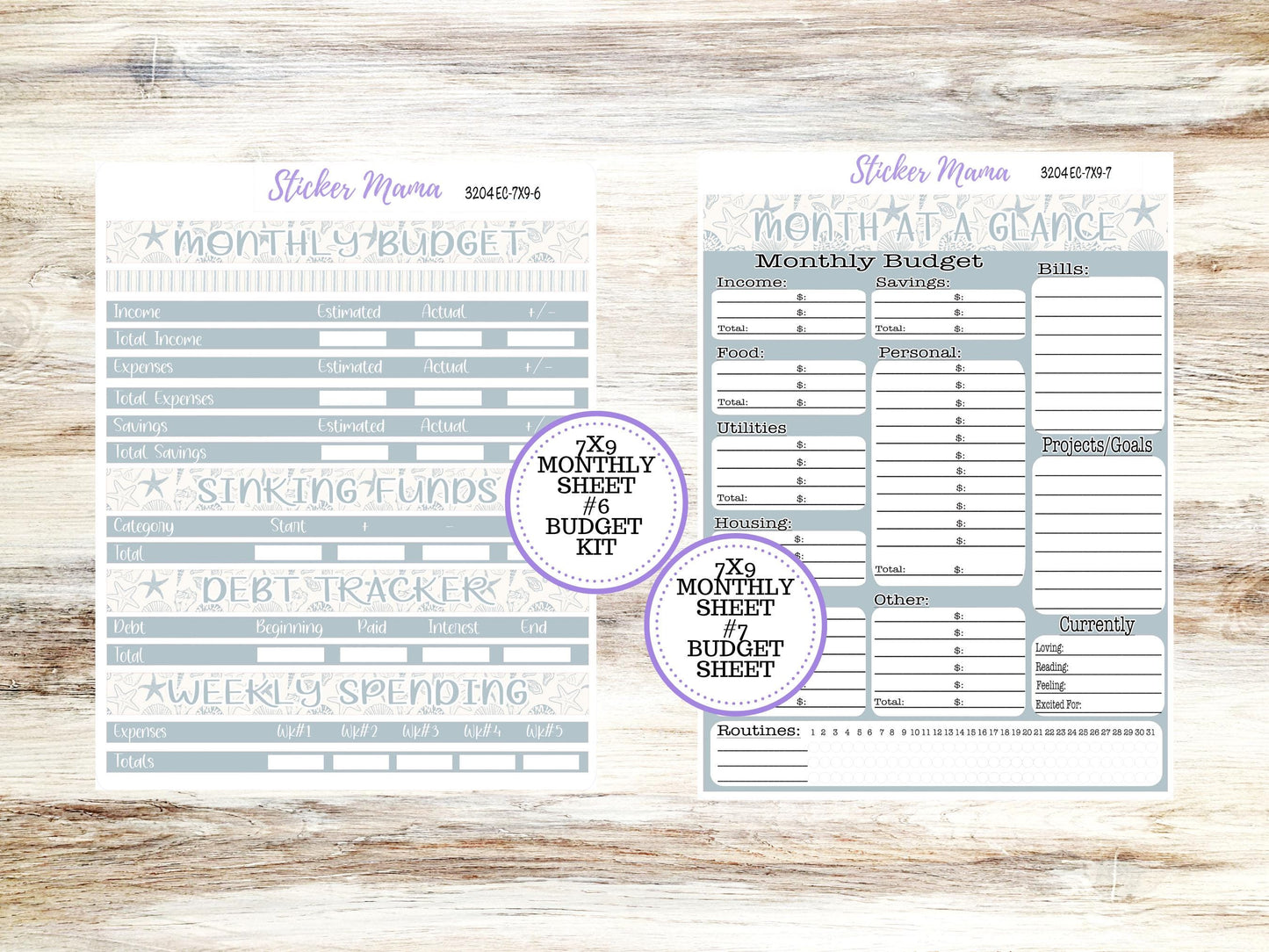 ERIN CONDRE Monthly  Kit-3204 || 7X9 || Coastal Charm Stickers  || - ec August Monthly Kit - Monthly Planner Kits - Monthly Budget