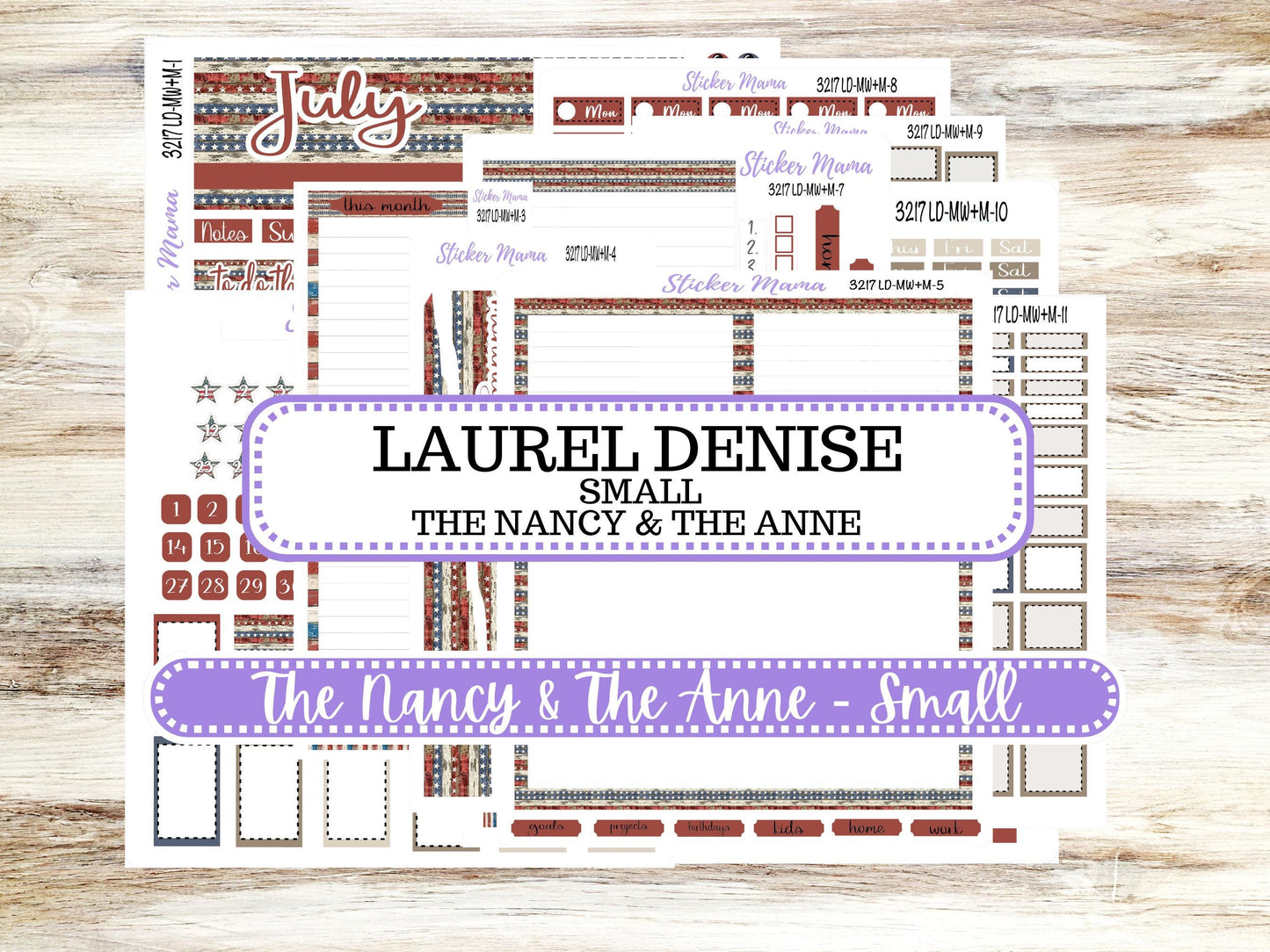 Laurel Denise Small Anne and Nancy Planner Sticker Kit | July Old Glory 3217 | 4-26