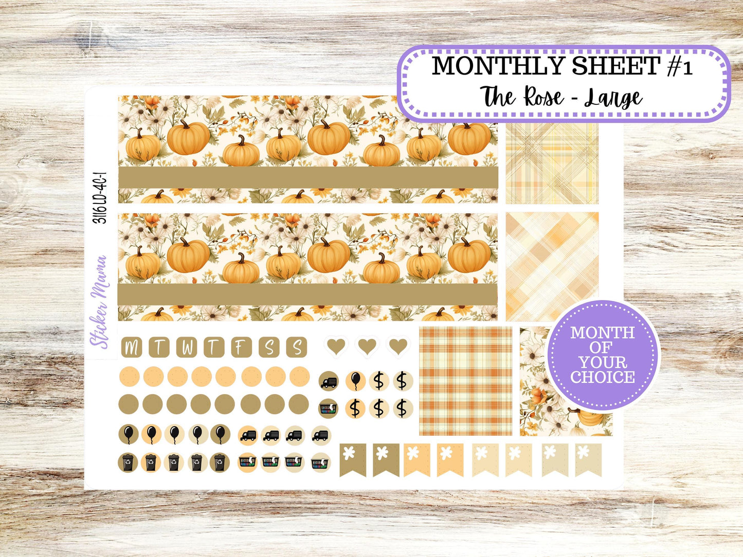 Laurel Denise Large Rose Planner Sticker Kit | 4-COLUMN | Month of your Choice Fall | Pumpkin Spice 3116 | 7-26