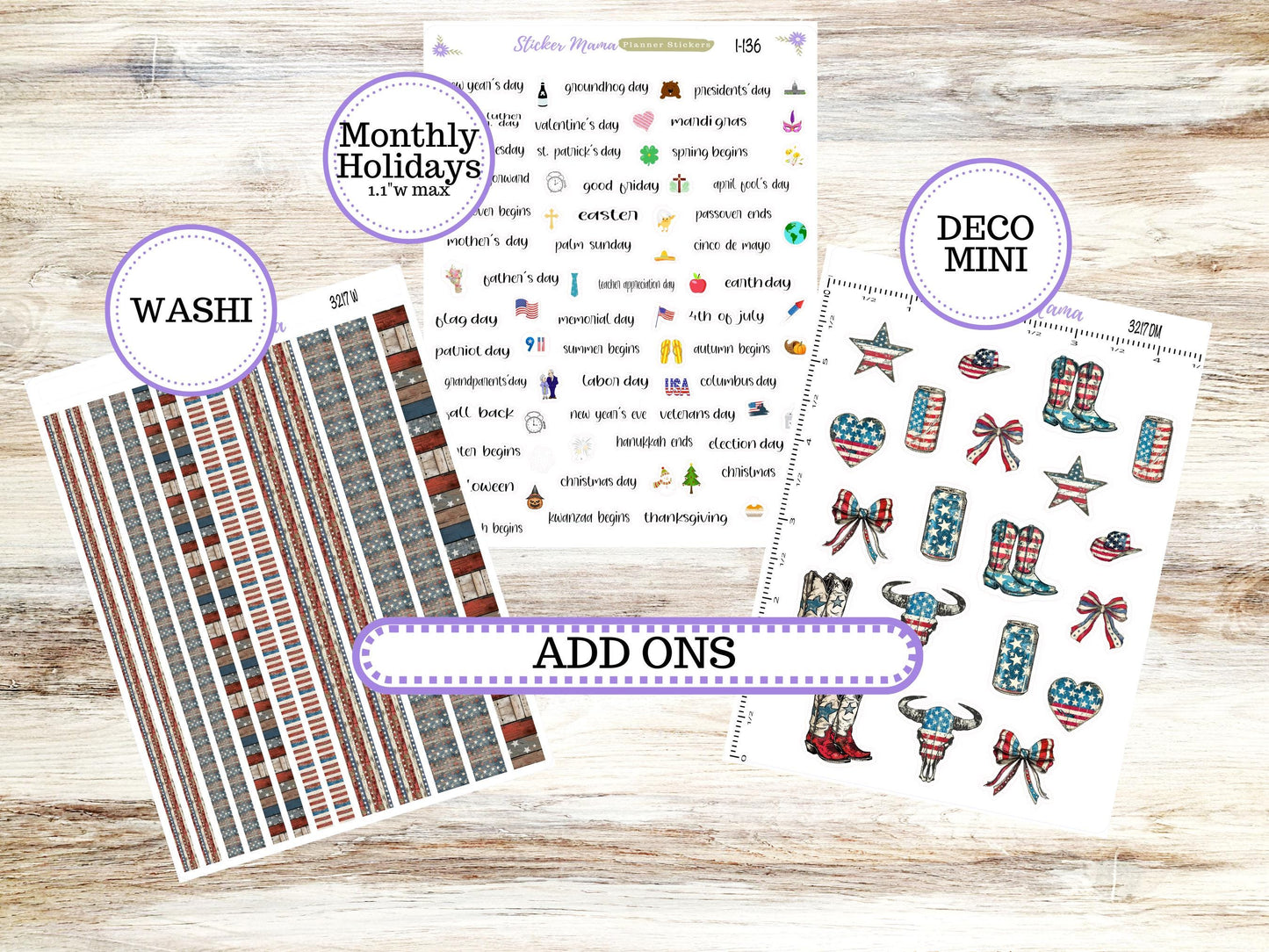 Laurel Denise Jo Planner Sticker Kit | Pop-up Week+Month | July 3217 Old Glory | 4-26