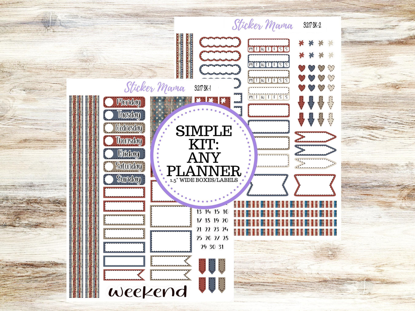 Simple Planner Sticker Kit | 3217 Old Glory | 1.5 inch wide