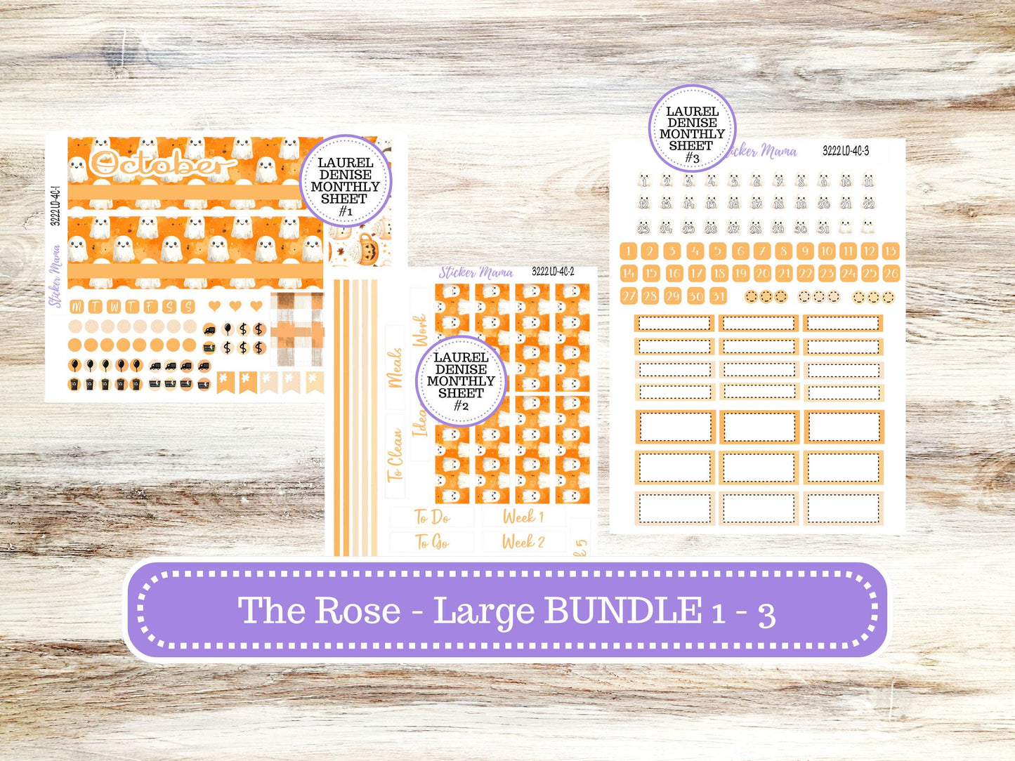 Laurel Denise Large Rose Planner Sticker Kit | 4 Column Mini | Project Mini  | 3222 Cozy Ghost October | 7-26