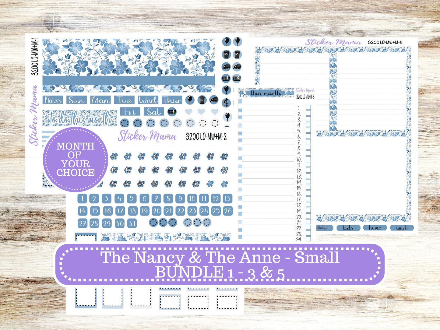 LD SMALL "The Anne" & "The Nancy" || MINI Week + Month Planner #3200 Blue Blossom || Laurel Denise Horizontal Vertical || 11-25