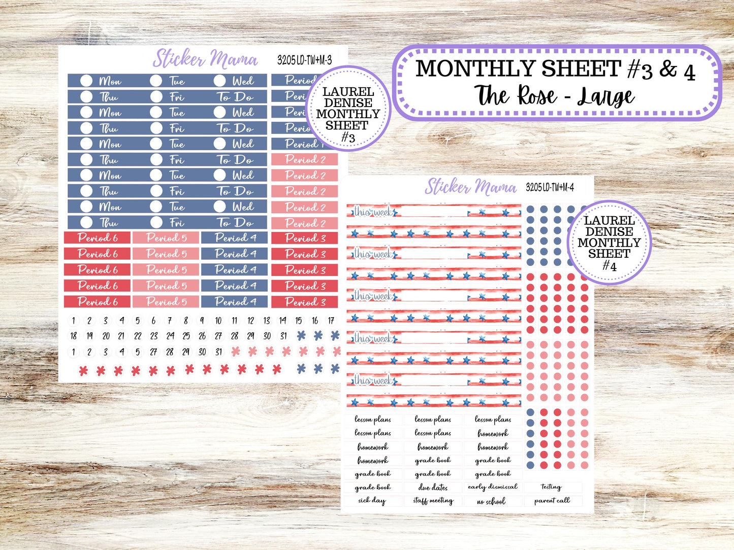 Laurel Denise Valerie Planner Stickers | LD Teacher Week + Month Planner Kit | July 3205 Patriotic Festivities | 4-26