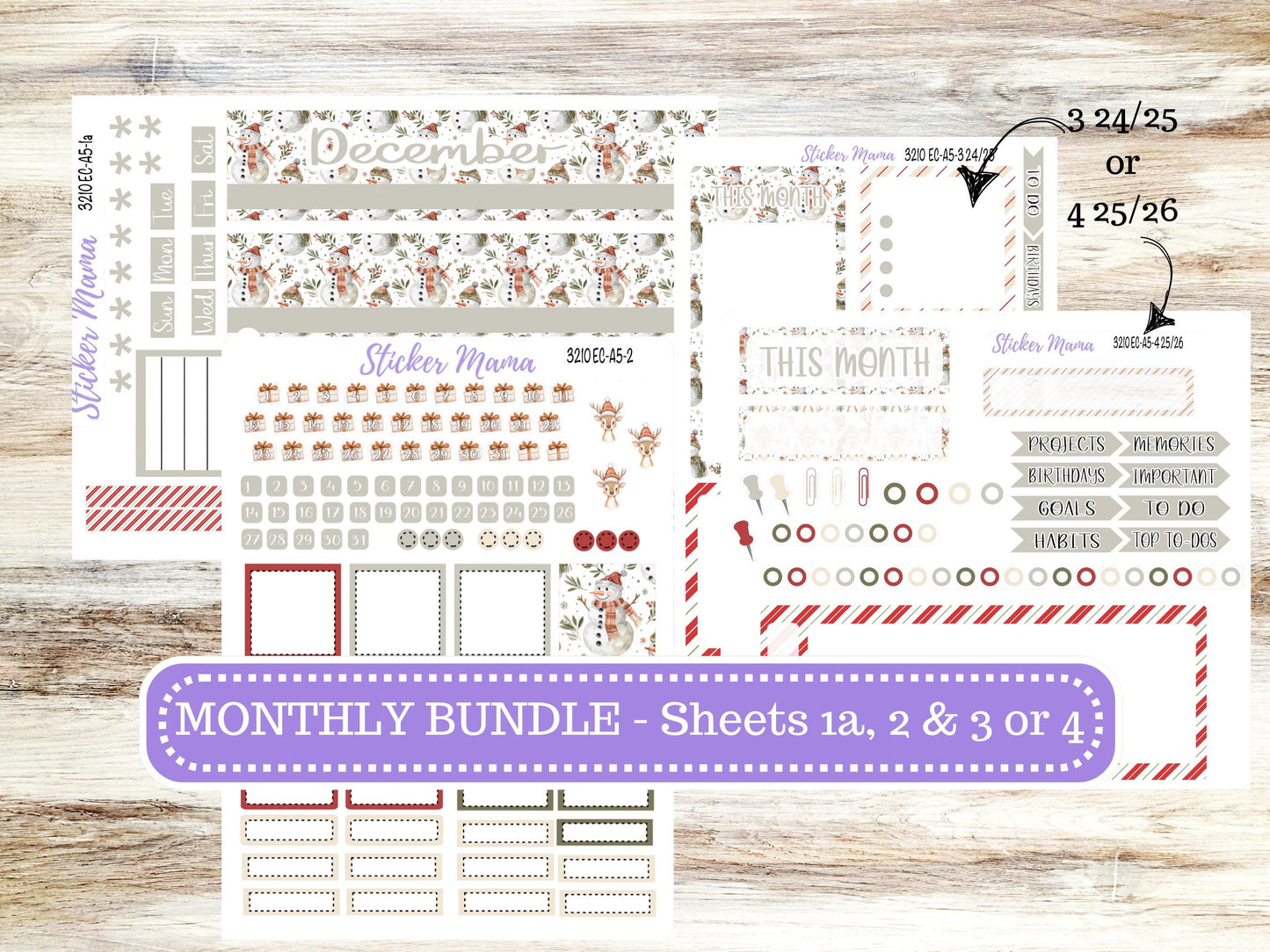 ERIN CONDRE Monthly Kit-3210 || A5 || Frosty Friends Stickers  || - ec December Monthly Kit - Monthly Planner Kits - Monthly Budget