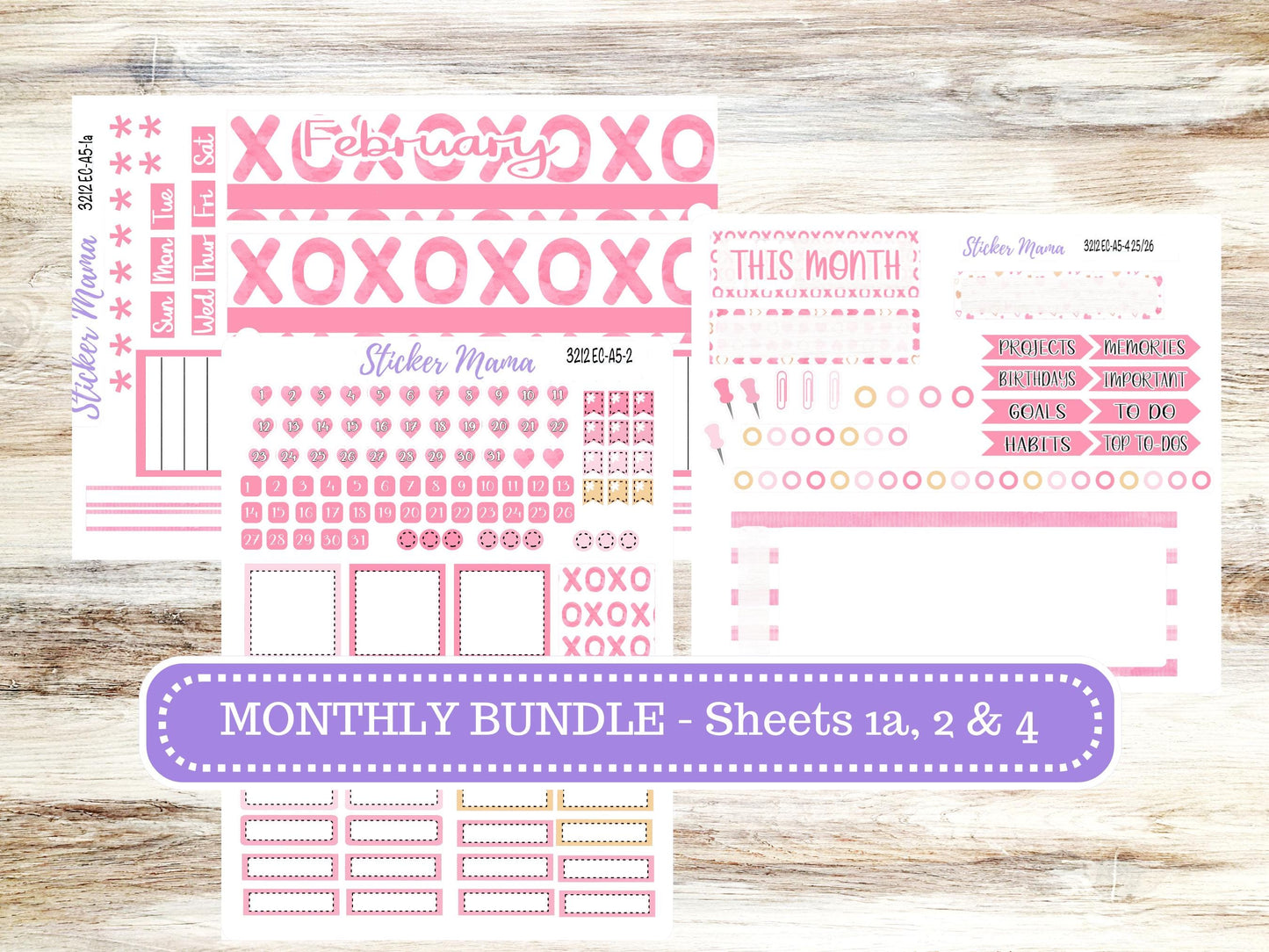 ERIN CONDRE Monthly Kit-3212 || A5 || Love Notes Stickers  || - ec February Monthly Kit - Monthly Planner Kits - Monthly Budget