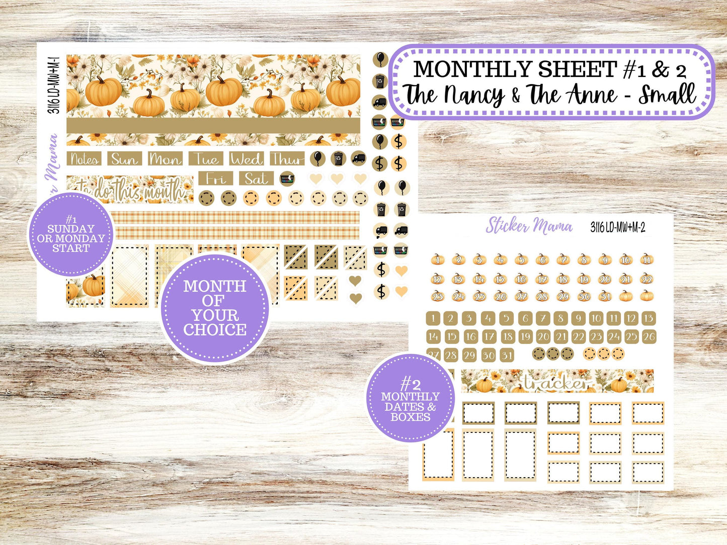 Laurel Denise Small Anne and Nancy Planner Sticker Kit | Small Week + Month | Choose your own Month 3116 Pumpkin Spice | 7-26