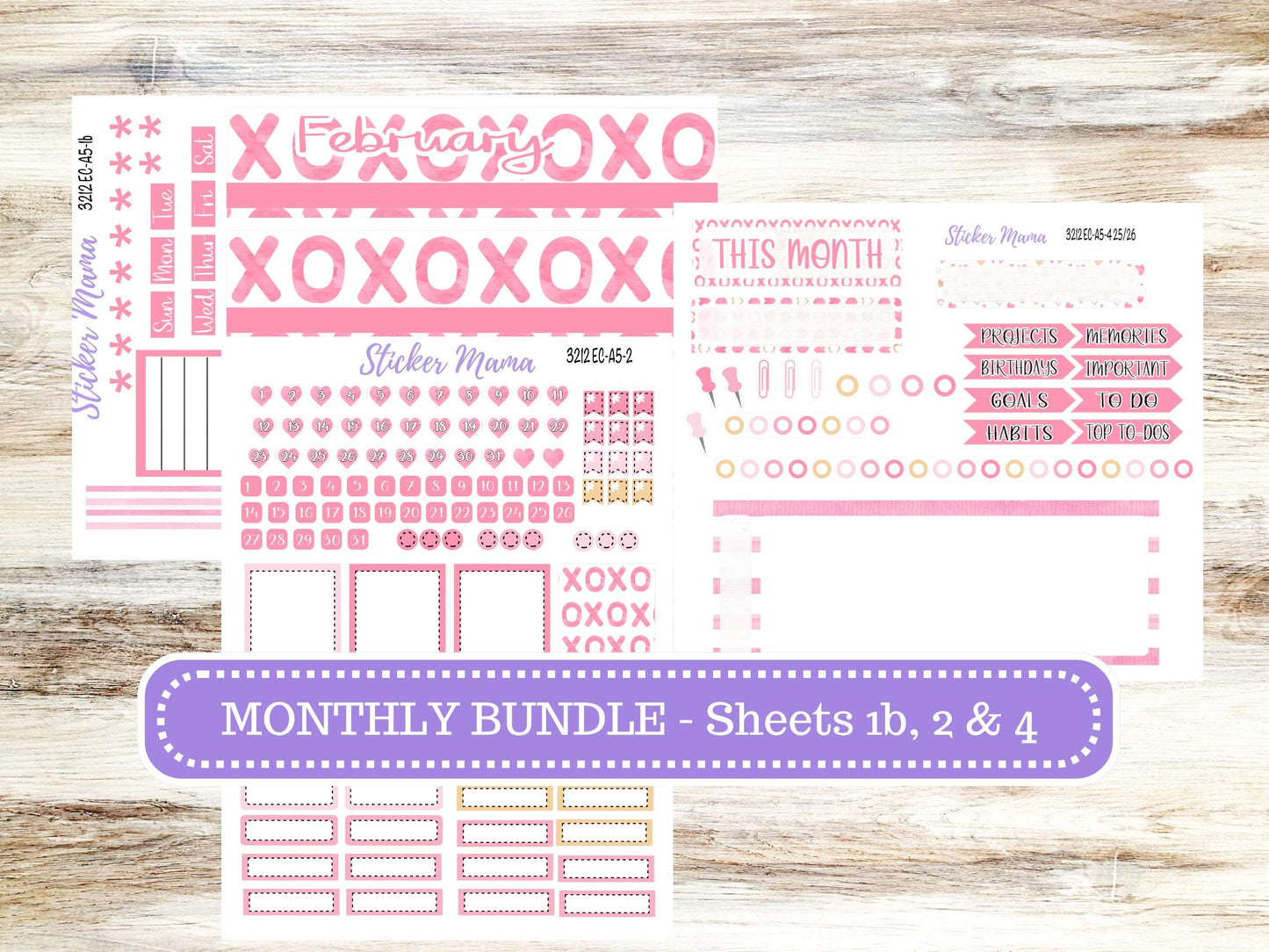 ERIN CONDRE Monthly Kit-3212 || A5 || Love Notes Stickers  || - ec February Monthly Kit - Monthly Planner Kits - Monthly Budget
