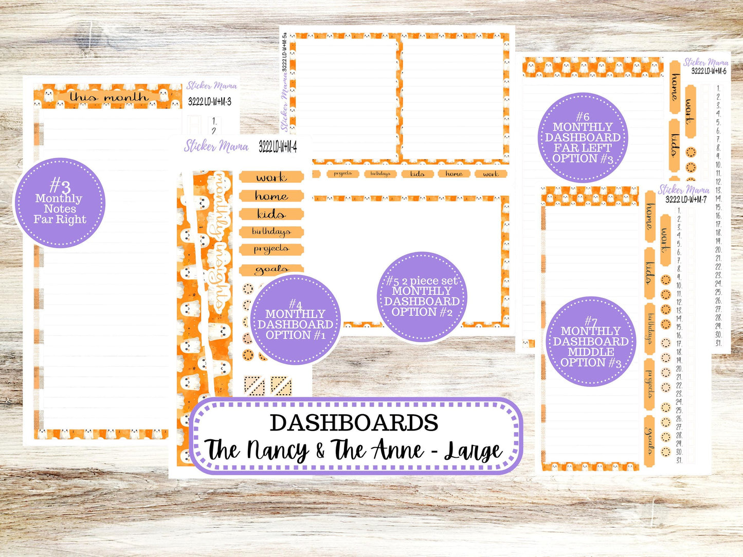 Laurel Denise Large Nancy & Large Anne Planner Sticker Kit | Vertical Horizontal Week + Month | October Cozy Ghost 3222 | 7-26