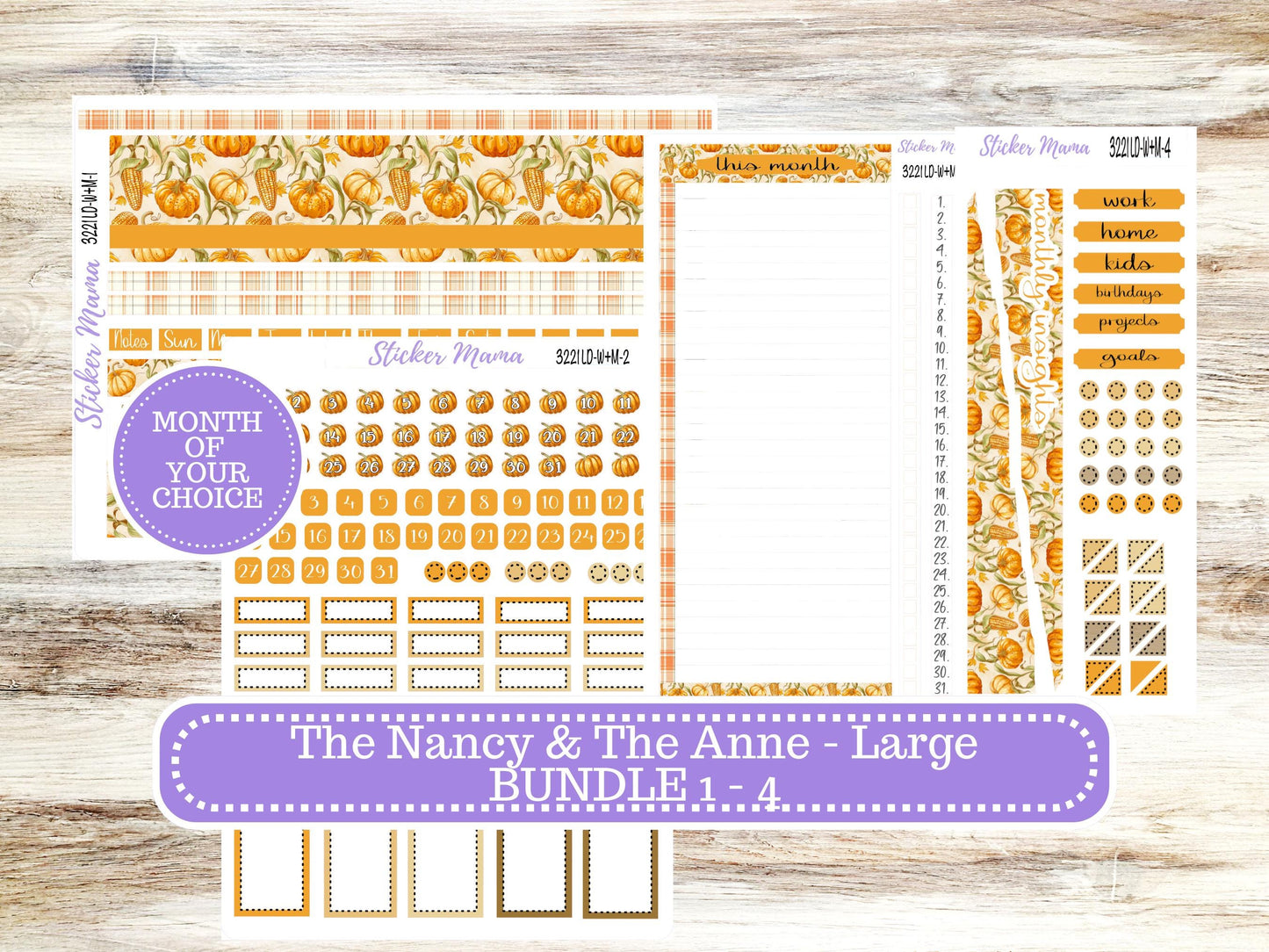 Laurel Denise Large Nancy & Anne Planner Sticker Kit | Vertical Horizontal Week + Month | Month of your Choice Fall | 3221 Pumpkin | 6-26