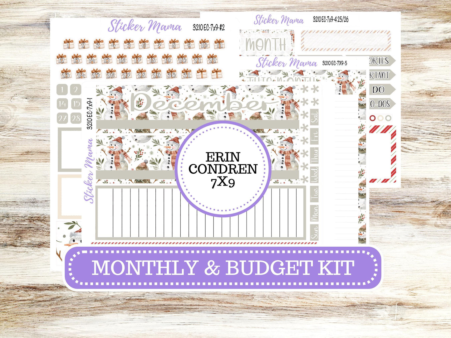 ERIN CONDREN Monthly Kit-3210 || 7X9 || Frosty Friends - 7x9 ec December Monthly Kit - December Monthly Planner Kits -  Monthly Pages
